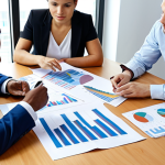 **Image Prompt for Financial Goal Setting**: "A collaborative meeting between business partners discussing financial goals, with charts and documents on the table. The atmosphere is focused and constructive, showing diverse individuals engaged in a discussion."