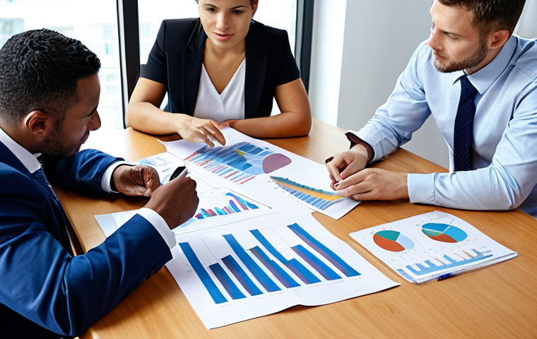 **Image Prompt for Financial Goal Setting**: "A collaborative meeting between business partners discussing financial goals, with charts and documents on the table. The atmosphere is focused and constructive, showing diverse individuals engaged in a discussion."
