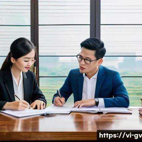 Home 33 비즈니스 파트너와의 재무 조율을 위한 준비물 - A professional Vietnamese business meeting scene with two partners discussing financial charts and d...