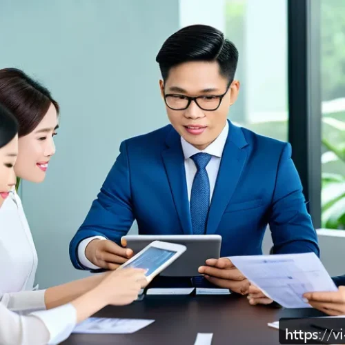 Home 17 파트너 간 재무 조율에서의 품질 관리 기준 - A modern Vietnamese office setting with diverse professionals engaged in a financial partnership mee...